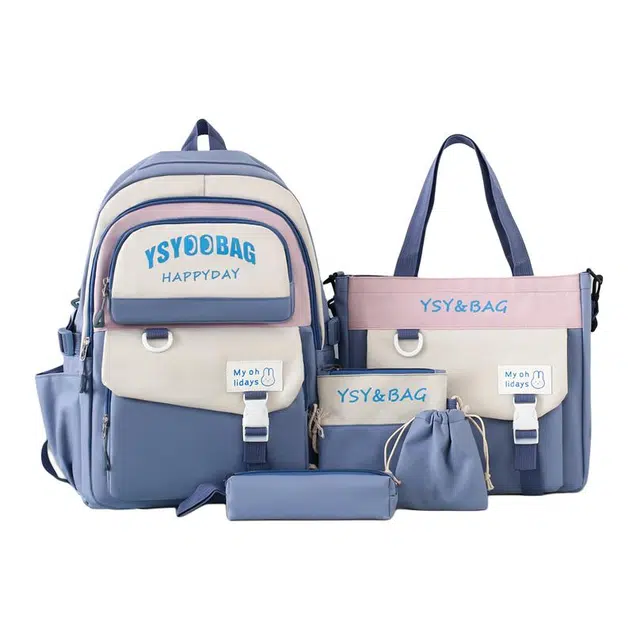 南潇湘 撞色系轻便百搭背包个性气质高级感潮流时尚初中高中大学生上课书包 帆布 组合装 男女同款情侣款 蓝色/绿色/紫色/红色/黑色