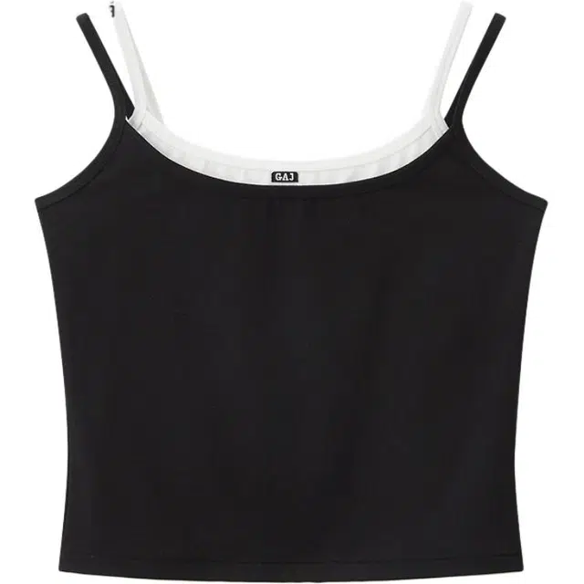 三福 撞色假两件时尚字母数字简约吊带 女款