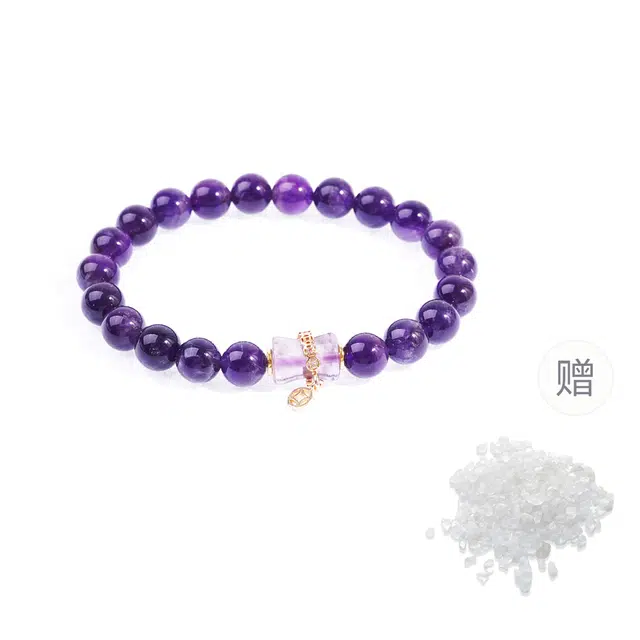 克兰茜 紫霞幽梦 拂紫转运圆珠串 新中式国风考试上岸能量加持 小众简约高级感设计日常通勤精致百搭 精美礼盒 好运 紫水晶 手串 女款