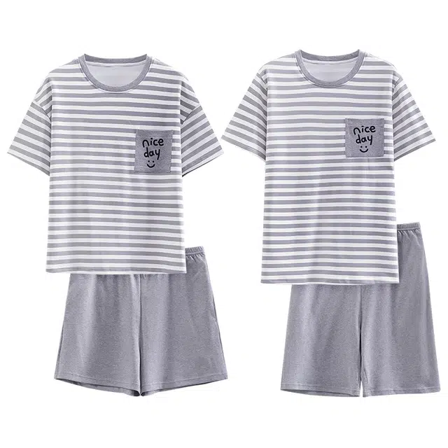 好福份 休闲透气简约家居服短袖三分裤夏季睡衣套装 男女同款