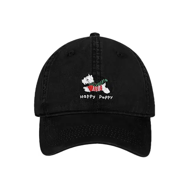 木林森 可爱小狗刺绣软顶复古百搭大头围显脸小 棉 鸭舌帽 男女同款情侣款