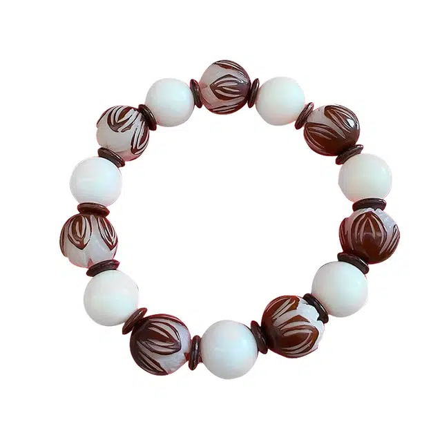 湘喜 祥云莲花佛珠文玩雕刻多宝彩色风化 菩提根 手串 男款