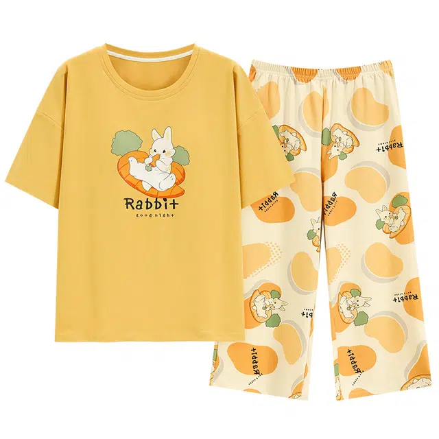 好福份 短袖七分裤带胸垫可爱舒适家居服睡衣套装 女款