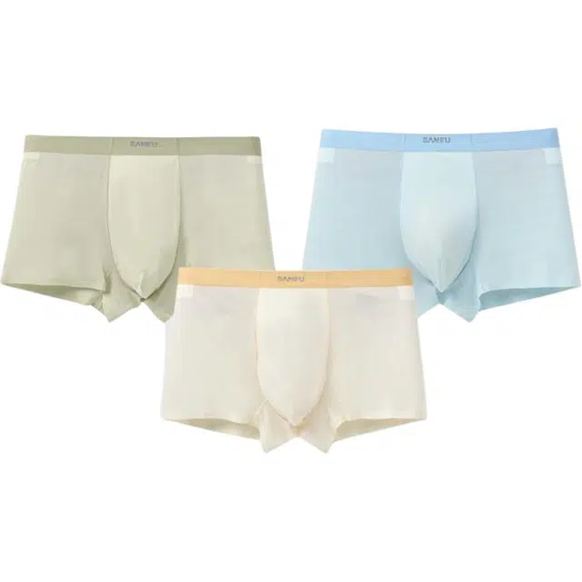 三福 柔软透气薄款纯色简约平角裤中腰内裤 男款