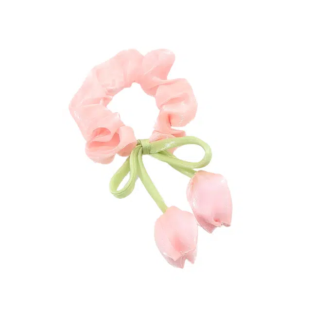 如花梦 郁金香飘带大肠高级感皮筋扎马尾气质 布艺 发圈 女款