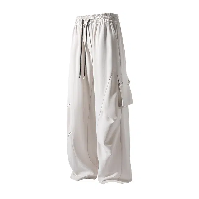 零氏 美式高街日常潮流舒适宽松系带侧边大口袋设计纯色垂感薄款直筒休闲裤 男女同款