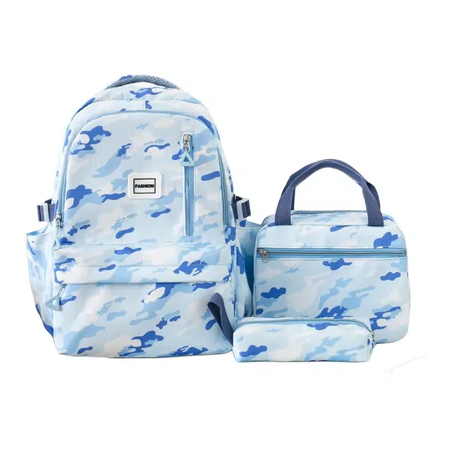 南潇湘 印花轻便简约大容量运动耐磨背包初中生高中生大学生上课百搭书包 尼龙 组合装 男女同款情侣款 蓝色/绿色/紫色/黑色