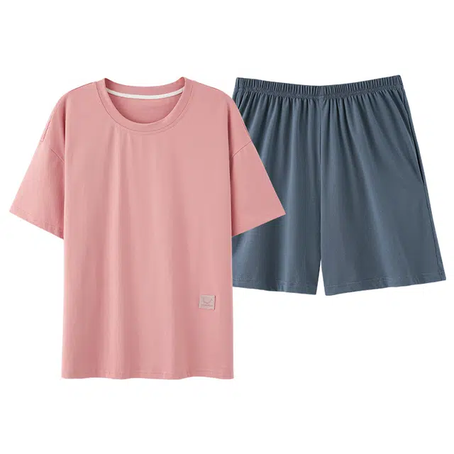 俏薇妮 简约柔软纯色凉感可爱时尚高级感带胸垫短袖家居服舒适透气休闲宽松可外穿睡衣套装 女款