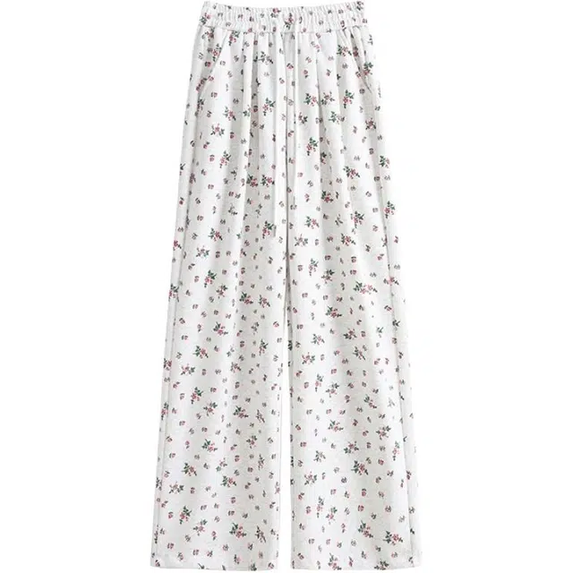 木清清 复古韩系碎花窄版阔腿裤女松紧高腰宽松显瘦拖地长裤子休闲裤 女款