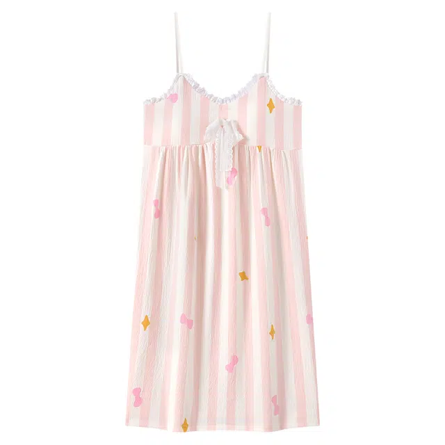 顶瓜瓜 条纹简约舒适可外穿自带胸垫无袖睡裙 女款