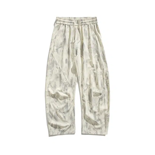 加荣 薄款冰丝垂感弯刀潮牌扎染宽松直筒卫裤痞帅高级感垂感长裤松拖地长裤夏季休闲裤 男女同款