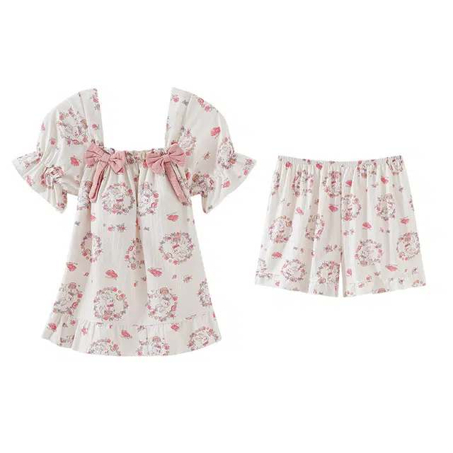 欧诗帛 亲肤系列 带胸垫韩版甜美高颜值短袖家居服可外穿睡衣套装 女款