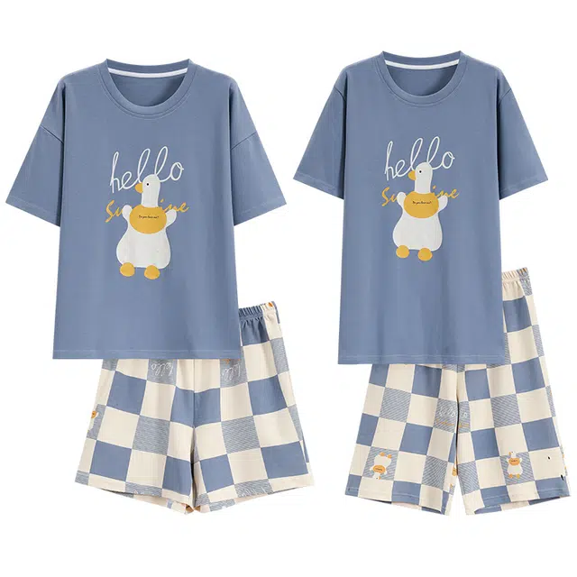 好福份 透气简约家居服短袖三分裤夏季睡衣套装 男女同款