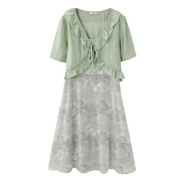 云妃秀 大码清新时尚宽松上衣连衣裙二件套显瘦胖妹妹夏季休闲套装 女款