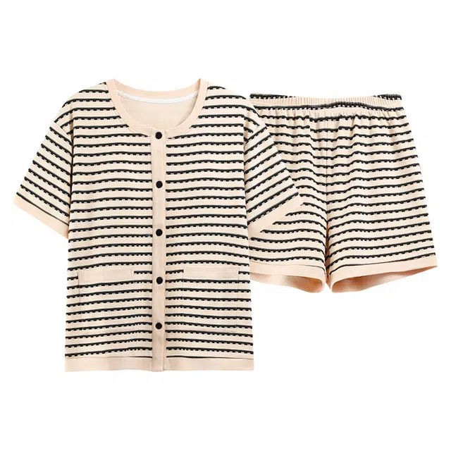 好福份 带胸垫时尚透气清新短袖三分裤睡衣套装 女款