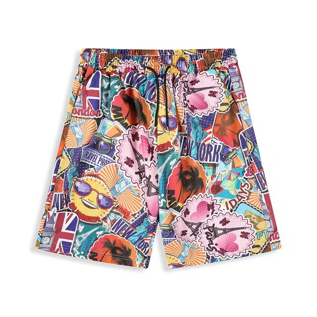 大白鲨 品牌高端印花凉感五分裤子青少年直筒沙滩休闲短裤 男女同款