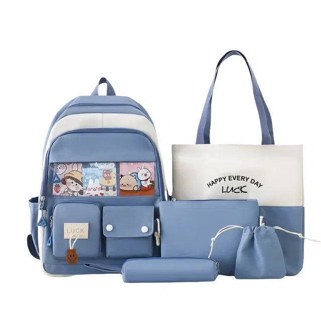 南潇湘 时尚简约高颜值百搭轻便初中生高中生大学生书包 帆布 双肩包组合装 男女同款情侣款 粉色/紫色/黄色/蓝色/黑色