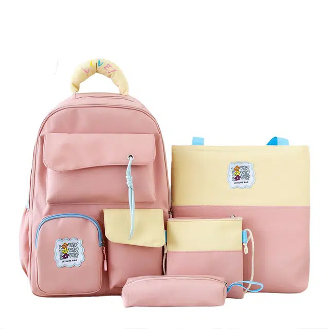 南潇湘 撞色系轻便百搭背包美版洋气个性气质高级感潮流时尚初中高中大学生上课书包 尼龙布 组合装 女款 粉红色/黄色/蓝色/白色/黑色