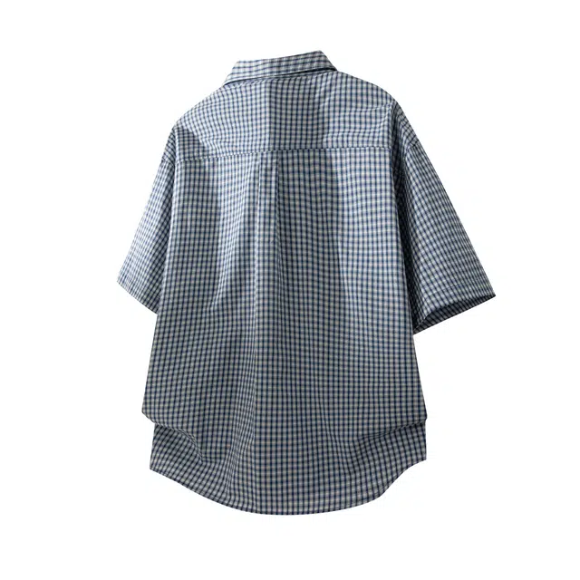 吾皇猫 复古格子纹高级设计潮流百搭翻领薄款透气短袖衬衫 男女同款