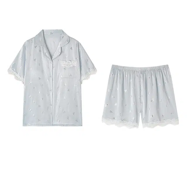 欧诗帛 带胸垫冰丝可外穿凉感薄款家居服短袖短裤睡衣套装 女款