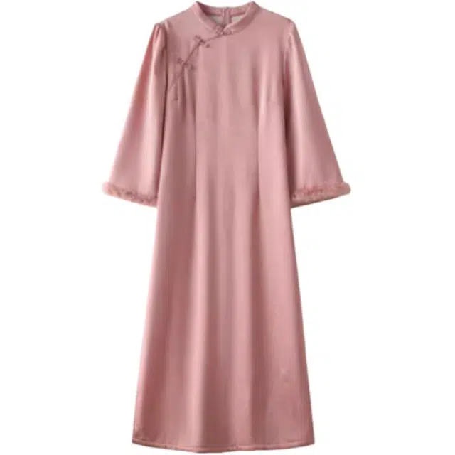 哒头下雨不愁 显瘦修身设计旗袍领长袖连衣裙 女款