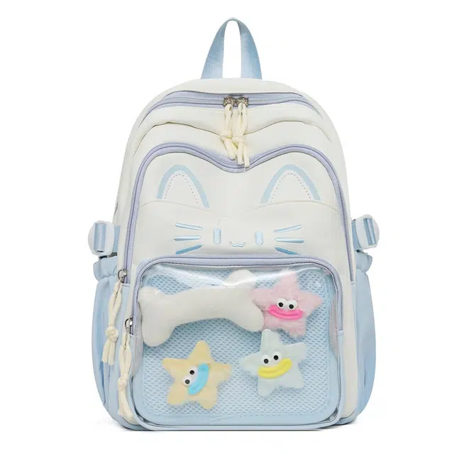 草丛喵喵喵 高颜值百搭可爱 尼龙 双肩包 常规 女款 蓝色/卡其色/红色/粉色/黑色