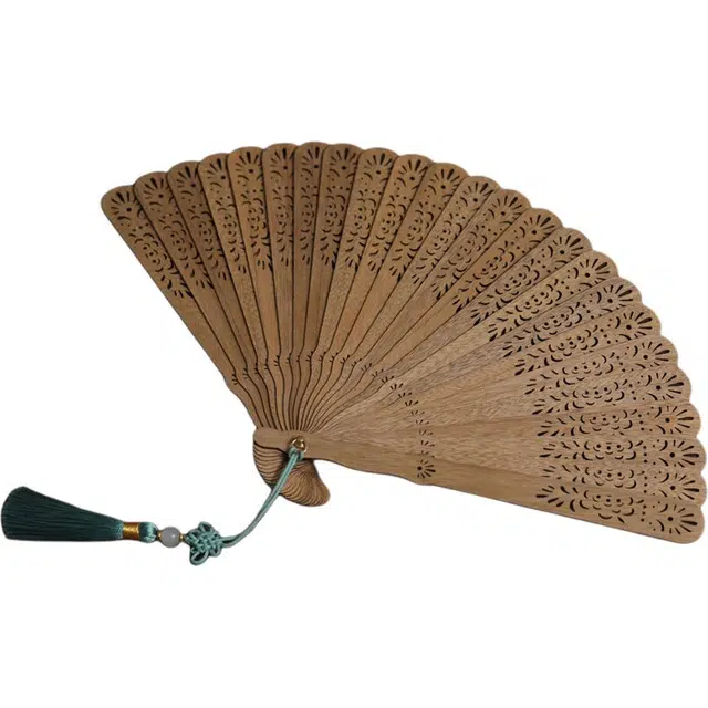 得笙陌 牡丹花（苏扇）国潮复古新中式国风古典手持 楠木 木作扇子 男女同款情侣款