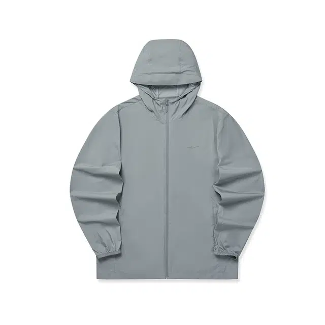 鸿星尔克 综训系列 舒适简约纯色拉链百搭连帽休闲风衣 男款 冰川灰