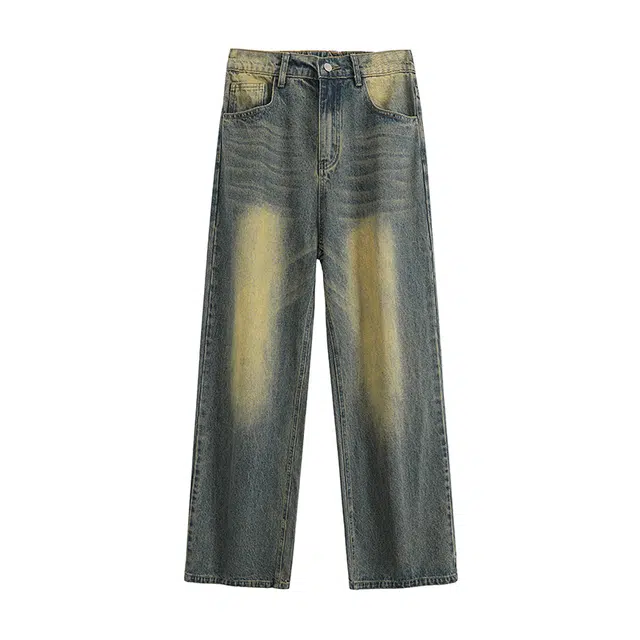 欧路得 美式复古做旧秋季潮牌高街宽松休闲裤水洗痞帅直筒裤牛仔裤 男款