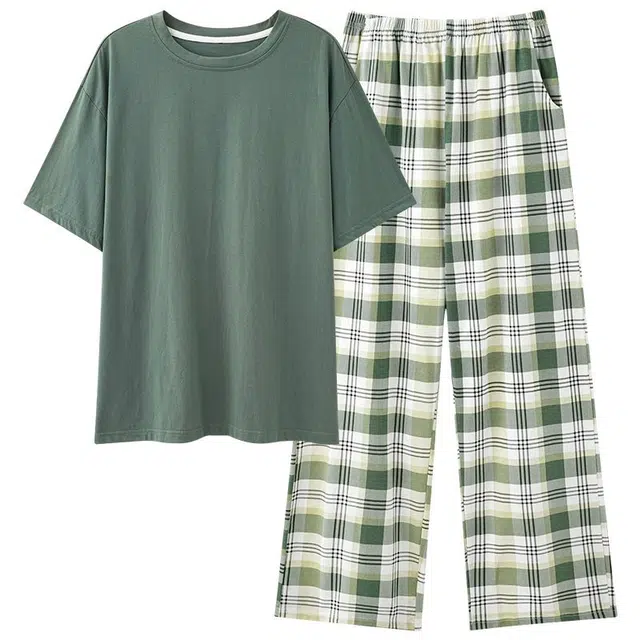 顶瓜瓜 短袖长裤圆领套头休闲舒适可外穿家居服睡衣套装 男款