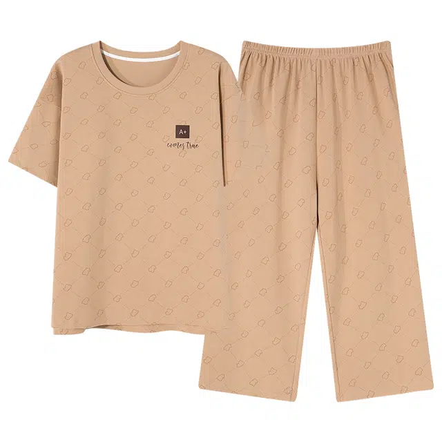 芬腾可安 外出可穿的家居服宽松休闲舒适微弹时尚显瘦透气短袖七分裤韩版睡衣套装 女款