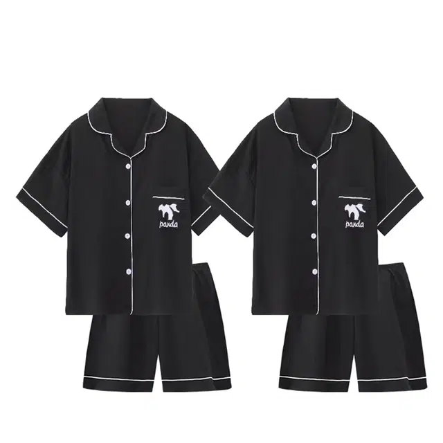 俏韵 翻领熊猫短袖三分裤可爱家居服可外穿夏季睡衣套装 男女同款