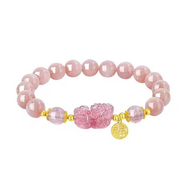 【人间富贵花】 周百福 纳福遇正缘桃花 新中式复古可爱貔貅宝宝转运 满满只进不出 #好运 草莓晶 手串 女款