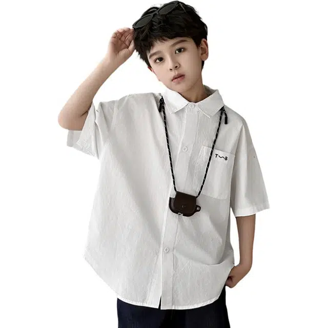 雅鹿衬衫 帅气潮流舒适短袖 白色 儿童款