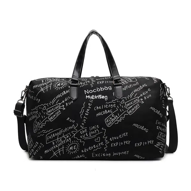 木林森 日系涂鸦字母印花大容量通勤短途出行外出多功能健身 涤纶 旅行包 男女同款情侣款 黑色/灰色/绿色