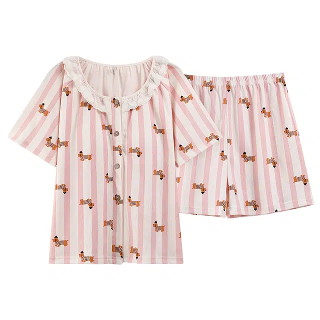 好福份 带胸垫时尚可爱舒适家居服短袖三分裤夏季睡衣套装 女款