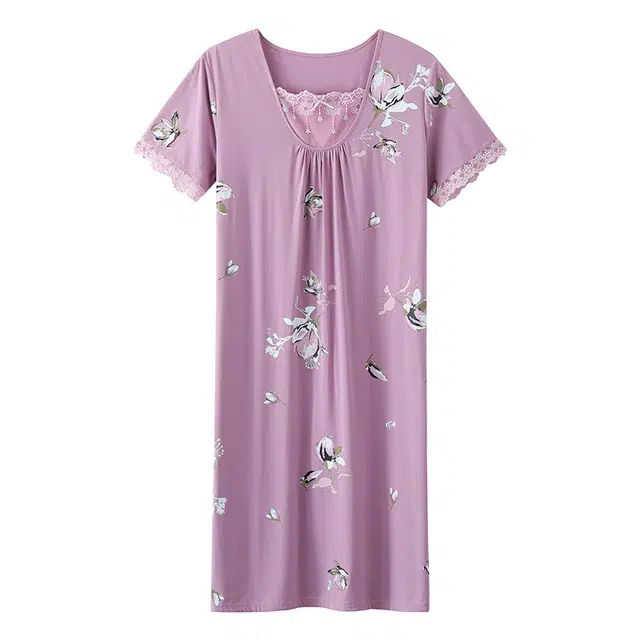 莫代尔 透气显瘦轻盈圆领套头舒适柔软亲肤细腻时尚个性百搭不易起球家居裙短袖裙可外穿睡裙 女款