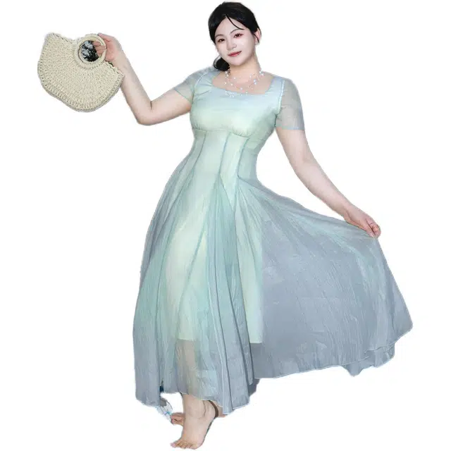 哒头下雨不愁 优雅纯色常规袖短袖圆领高腰无袖连衣裙 女款