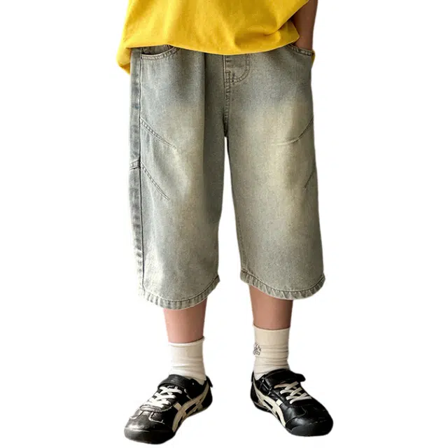 雅鹿牛仔裤 时尚洋气舒适七分裤 蓝色 儿童款