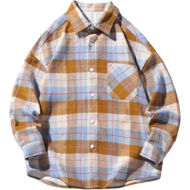 木清清 港风复古百搭格子慵懒风宽松显瘦长袖衬衫 女款