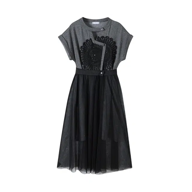 云妃秀 大码女装简约拼接上衣半身裙胖妹妹显瘦通勤夏季休闲套装 女款