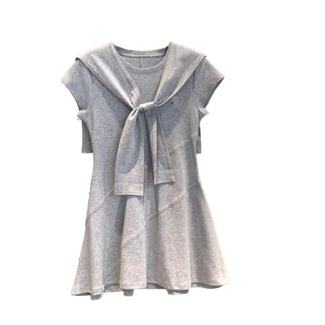 桴生 简约百搭小马刺绣连衣裙披肩两件套女裙装套装 女款