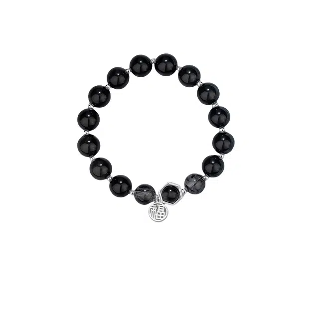 子婳 一对设计时尚百搭甜美日韩高级感小众轻奢转运珠 黑曜石 手串 男女同款情侣款