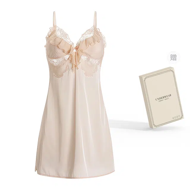 俏韵 冰丝感蕾丝花边薄款高级感家居服可外穿无袖夏季睡裙 女款 礼盒装