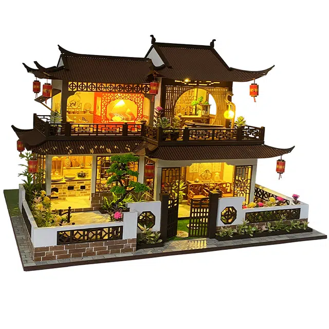 欧洛伊 创意古风建筑 西溪花间小屋 拼装模型