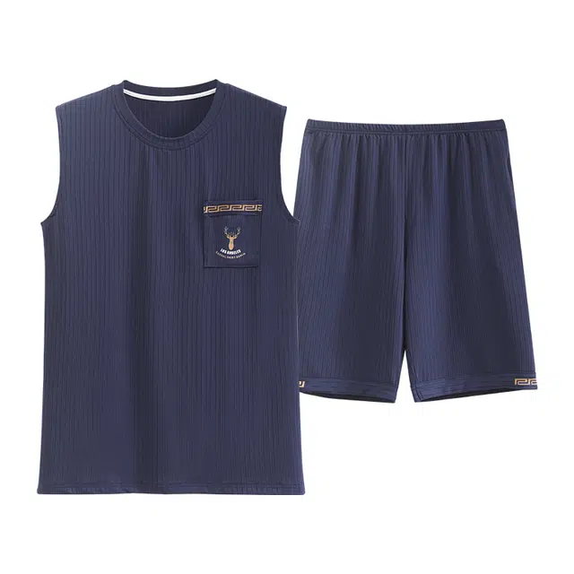 浮光岛屿 简约纯色时尚运动风高级感实用可外穿睡衣礼盒 男款 蓝色