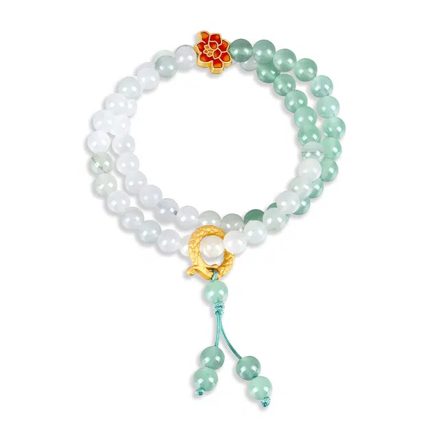 翠雅金楼 新中式国潮国风小众设计拼色双圈叠戴转运珠串珠手饰 简约百搭文艺复古风日常通勤#好运天然 天山翠 手串 男女同款情侣款