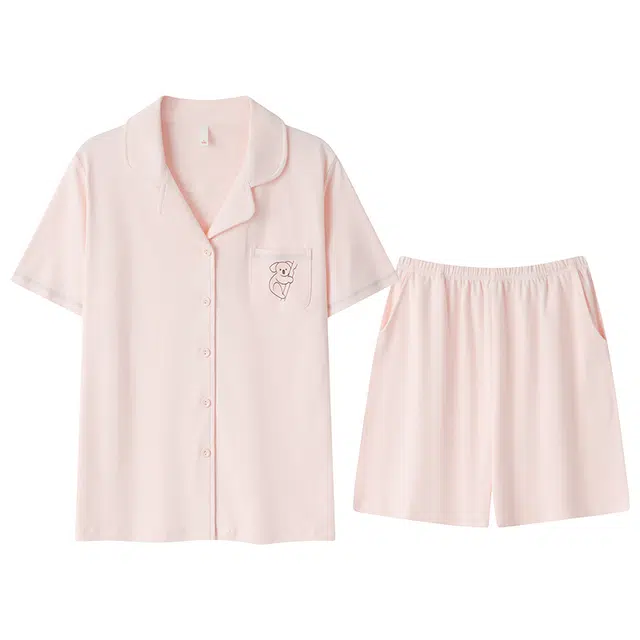 浮光岛屿 简约柔软纯色可爱凉感高级感短袖短裤翻领家居服舒适亲肤透气可外穿宽松休闲睡衣套装 女款