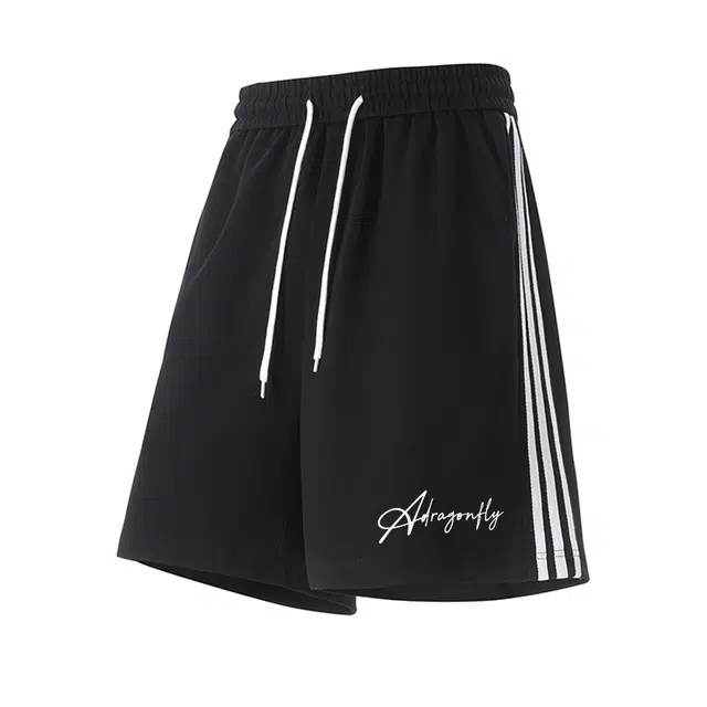 红蜻蜓 纯色字母美式高街复古设计感条纹拼接撞色品牌经典高级舒适宽松百搭日常通勤潮流时尚简约系带五分休闲短裤 男女同款