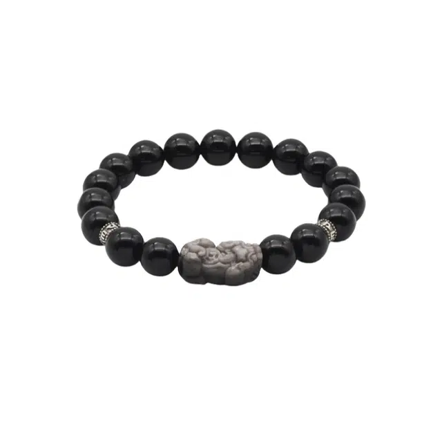 子婳 六字箴言貔貅 高级感小众设计 时尚百搭潮流 黑曜石 手串 男款